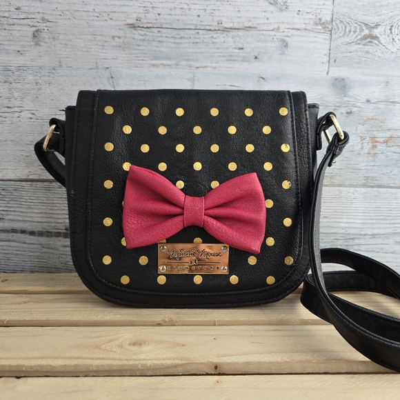 Disney Handbags - Disney Store Minnie Mouse Signature Black Faux Leather Crossbody Purse